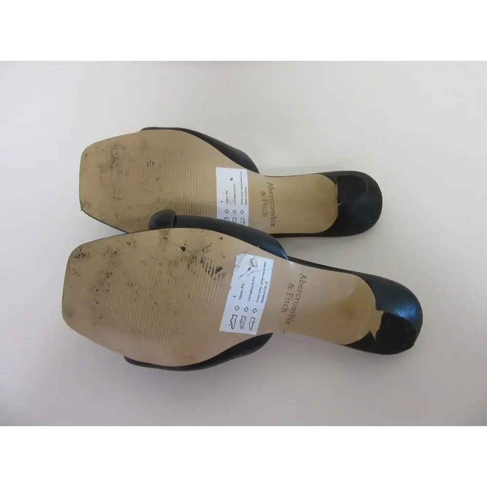 ABERCROMBIE & FITCH Black Slip On 8 Criss Cross Vamp Open Toe Heeled Slides